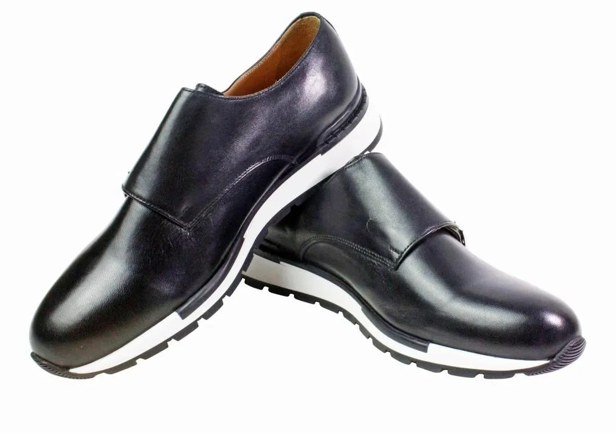 Boris Mens Black Leather Sneaker, Running Shoes for Men, Handmade Double Monk Strap Italian Leather Dress Shoes, Italian Sneaker Shoes (EU 43-10 USA)