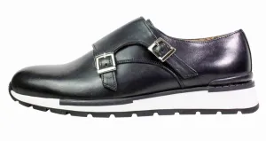 Boris Mens Black Leather Sneaker, Running Shoes for Men, Handmade Double Monk Strap Italian Leather Dress Shoes, Italian Sneaker Shoes (EU 43-10 USA)