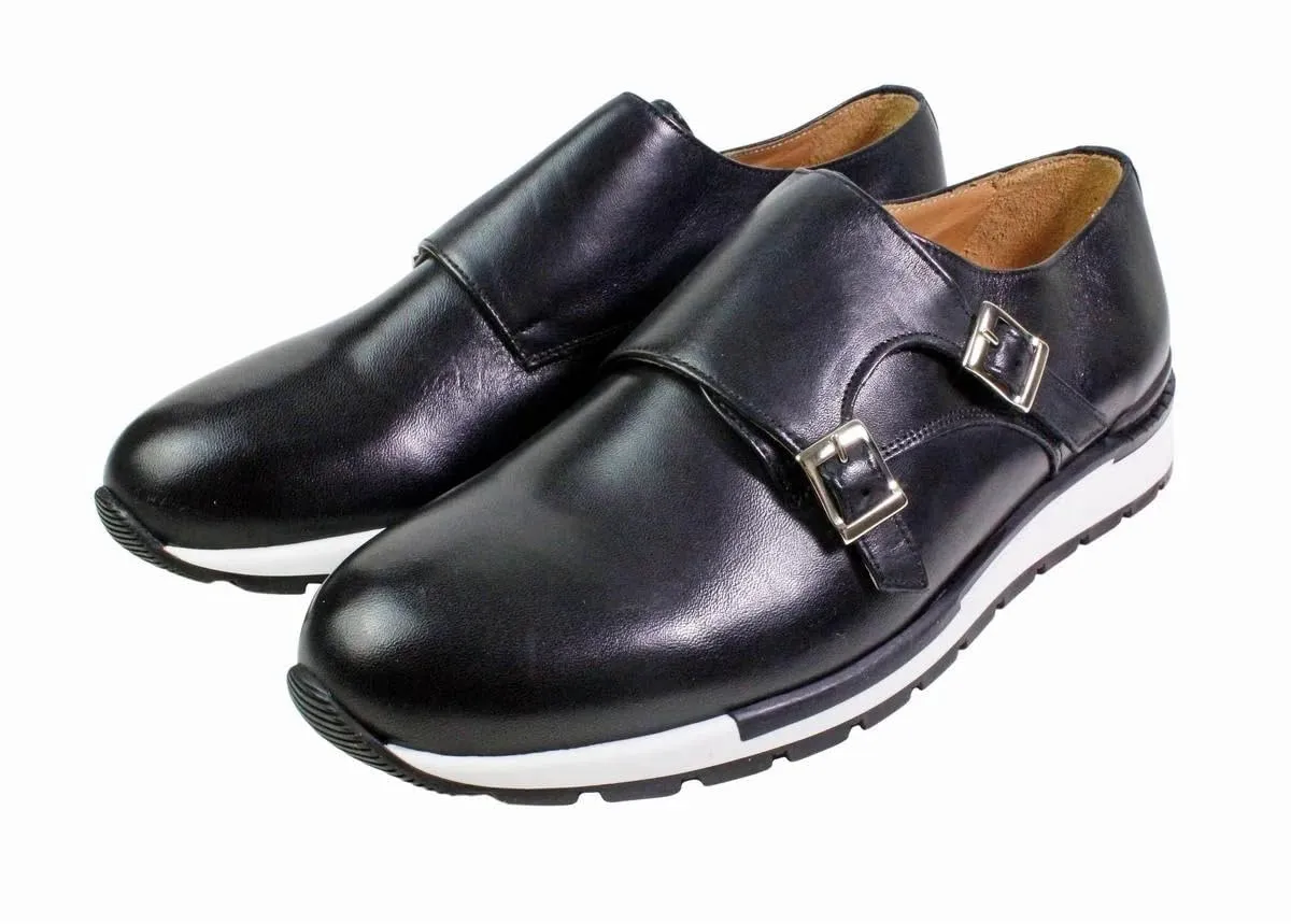 Boris Mens Black Leather Sneaker, Running Shoes for Men, Handmade Double Monk Strap Italian Leather Dress Shoes, Italian Sneaker Shoes (EU 43-10 USA)