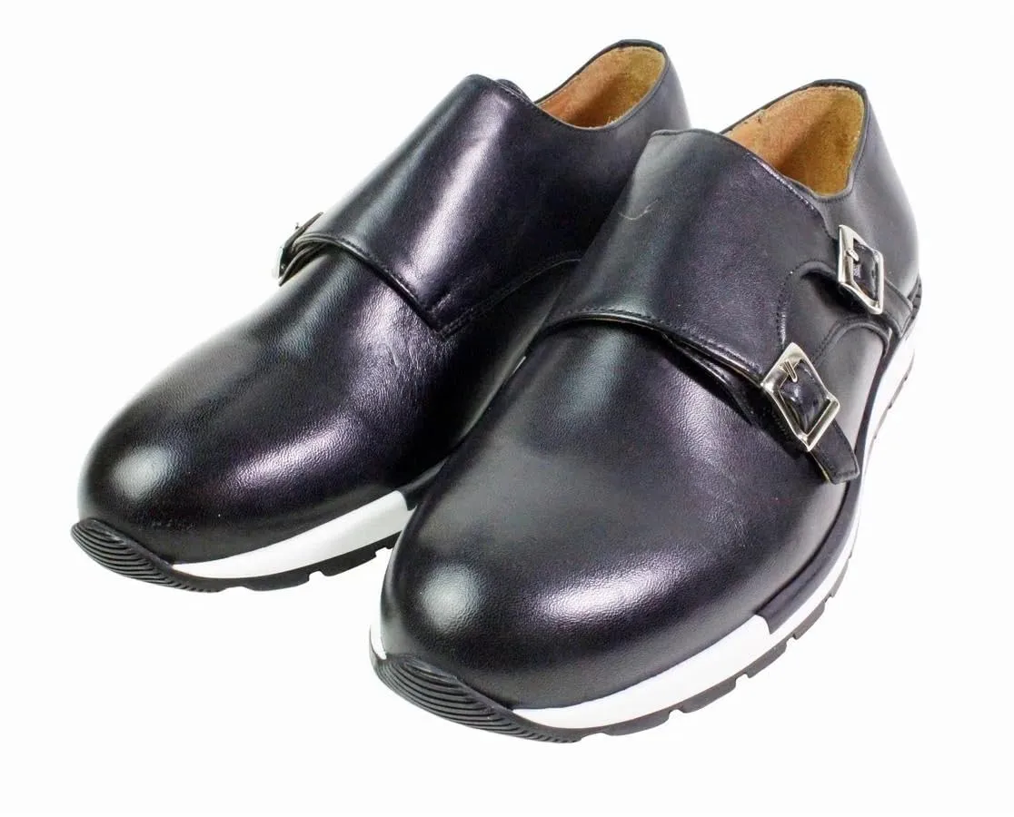 Boris Mens Black Leather Sneaker, Running Shoes for Men, Handmade Double Monk Strap Italian Leather Dress Shoes, Italian Sneaker Shoes (EU 43-10 USA)
