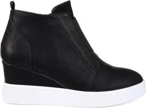 Brinley Co. Womens Clayre Athleisure Laser-cut Side-zip Sneaker Wedges Black, 6.5 Regular US