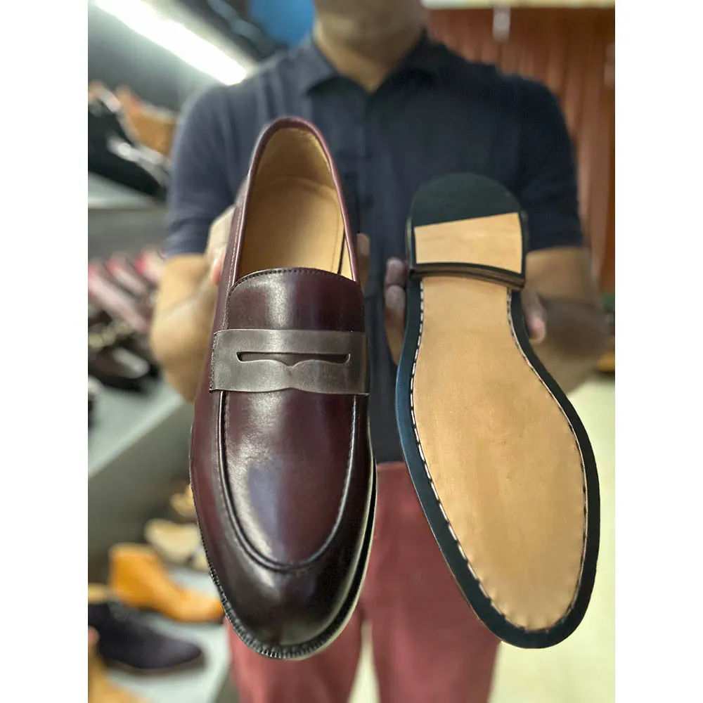 Burgundy   Grey 2 Tone Classic Penny Loafers