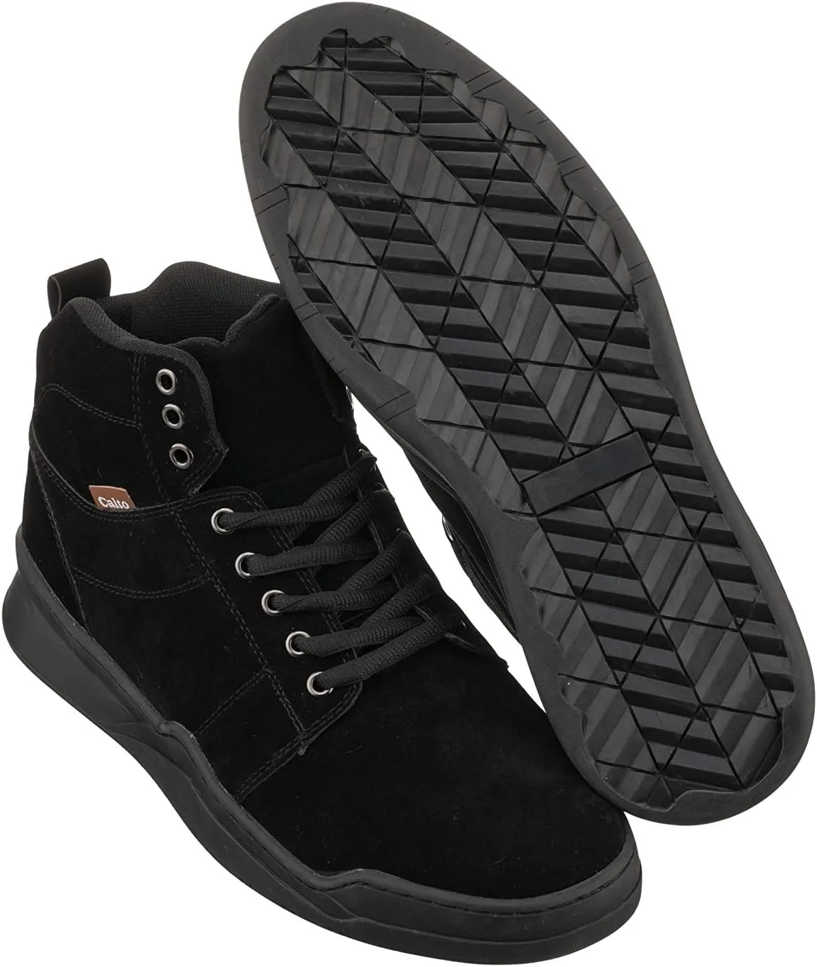 CALTO Men's Invisible Height Increasing Elevator Shoes - Black Athletic Ankle Top Sneaker Boots - 2.6 Inches Taller - H3124- Size 11 D(M) US
