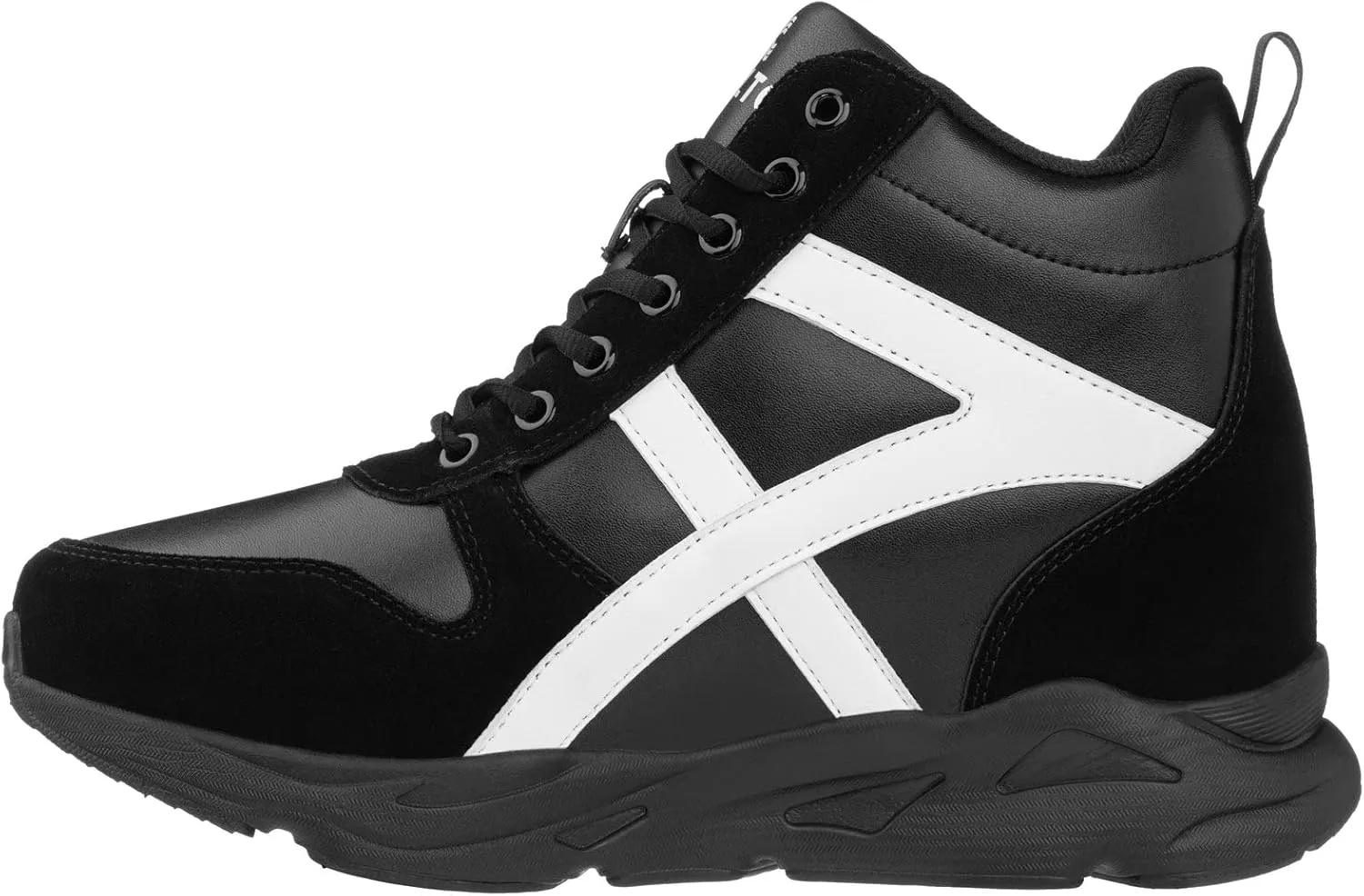 CALTO Men's Invisible Height Increasing Elevator Shoes - Black/White Lace-up High-Top Hiking Style Sneaker Boots - 3.6 Inches Taller - S22783 - Size 11 D(M) US