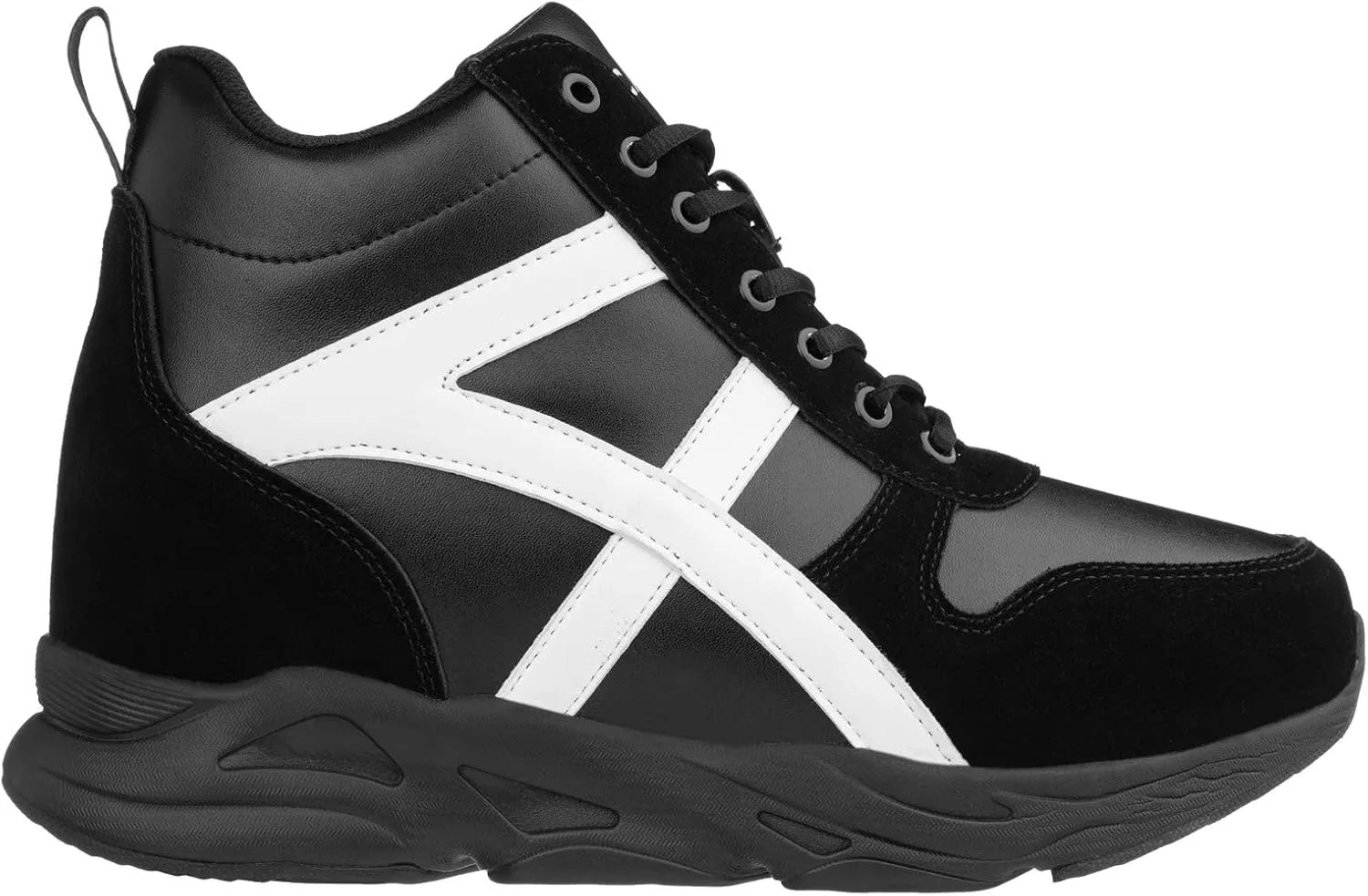 CALTO Men's Invisible Height Increasing Elevator Shoes - Black/White Lace-up High-Top Hiking Style Sneaker Boots - 3.6 Inches Taller - S22783 - Size 11 D(M) US