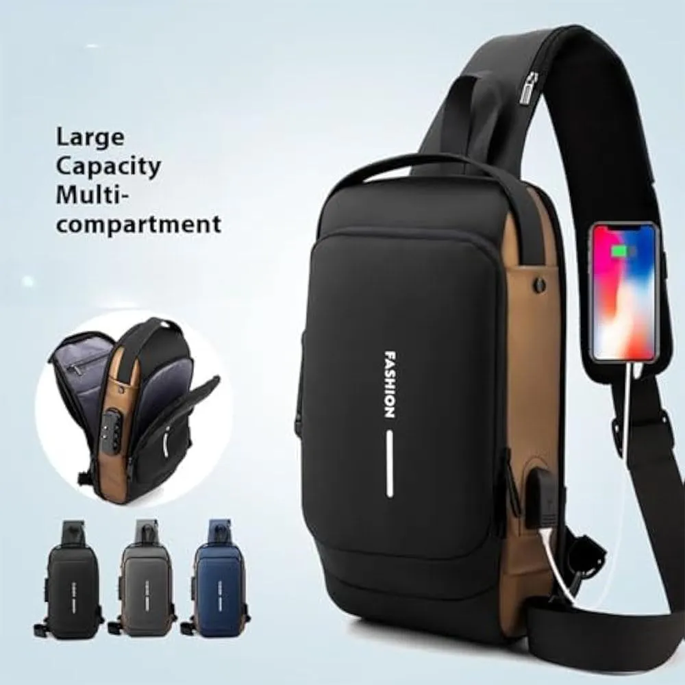 Carbon Fiber Streamline Anti-Theft Sling Bag, USB Charging Sport Sling,Waterproof Shoulder Backpack, for Daily Trips (Gold)