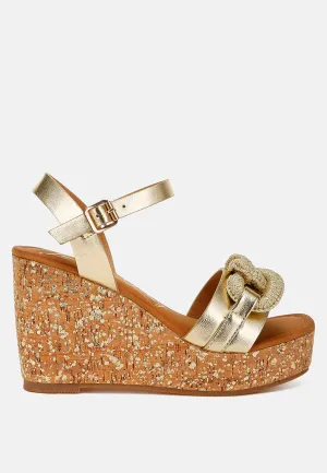 Chain Link Detail Wedge Sandals in RUW