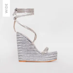 Ciara Wide Fit Silver Mirror Espadrille Wedges