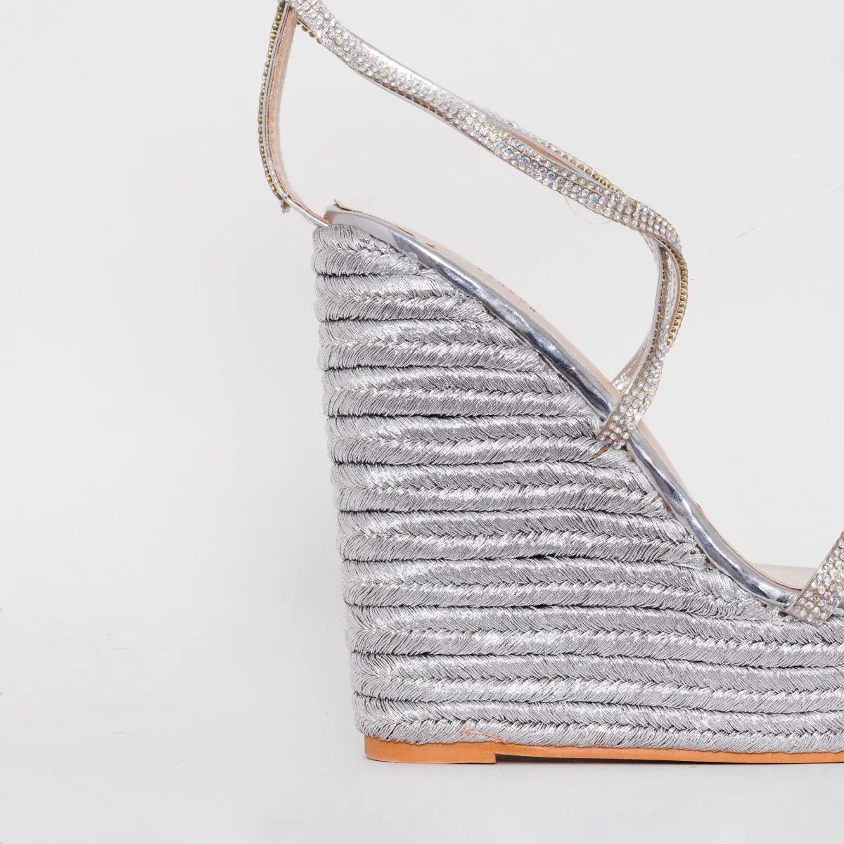 Ciara Wide Fit Silver Mirror Espadrille Wedges