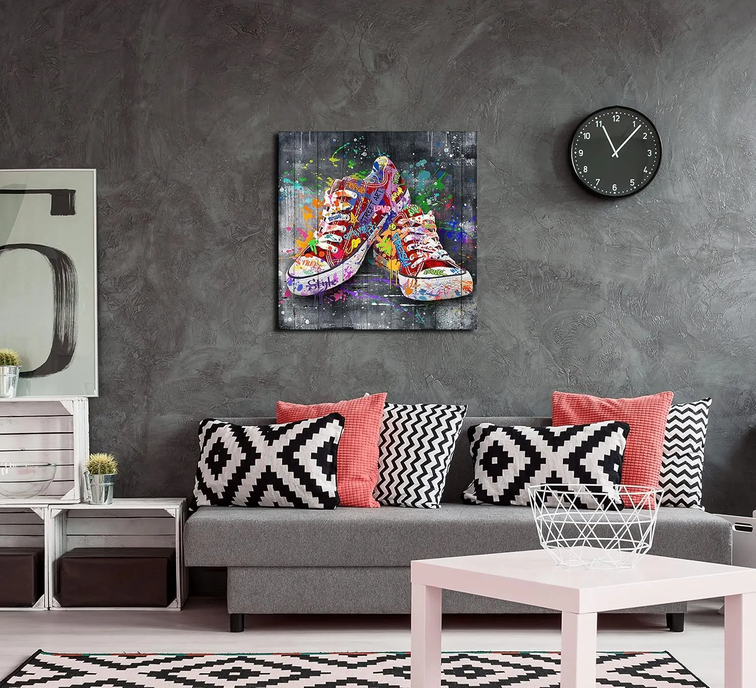 CIRABKY Bathroom Canvas Wall-Art Fashion - Red Wall Decor For Bedroom - Shoe Banksy Artwork Graffiti Art Ready To Hang Size 20" x 20"