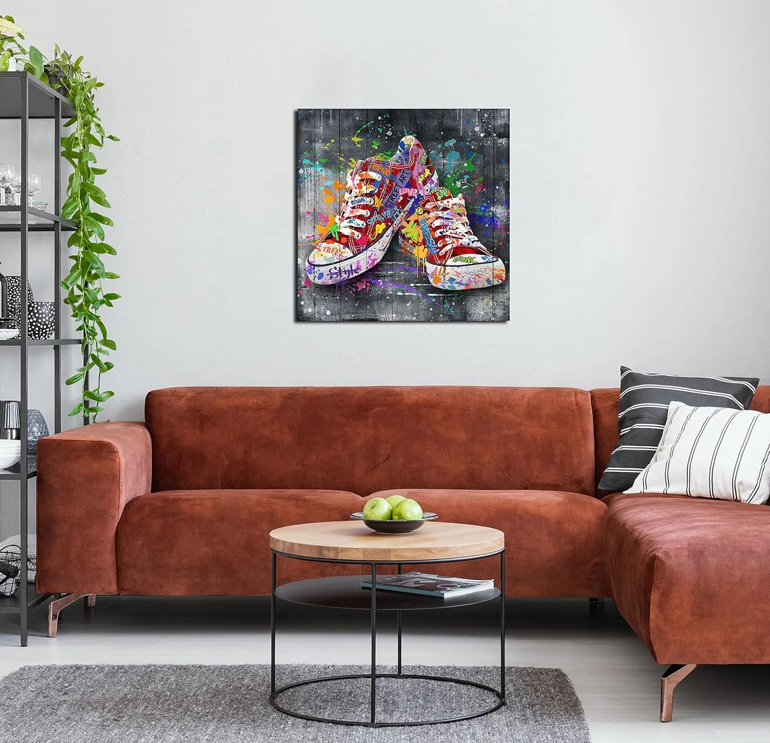 CIRABKY Bathroom Canvas Wall-Art Fashion - Red Wall Decor For Bedroom - Shoe Banksy Artwork Graffiti Art Ready To Hang Size 20" x 20"