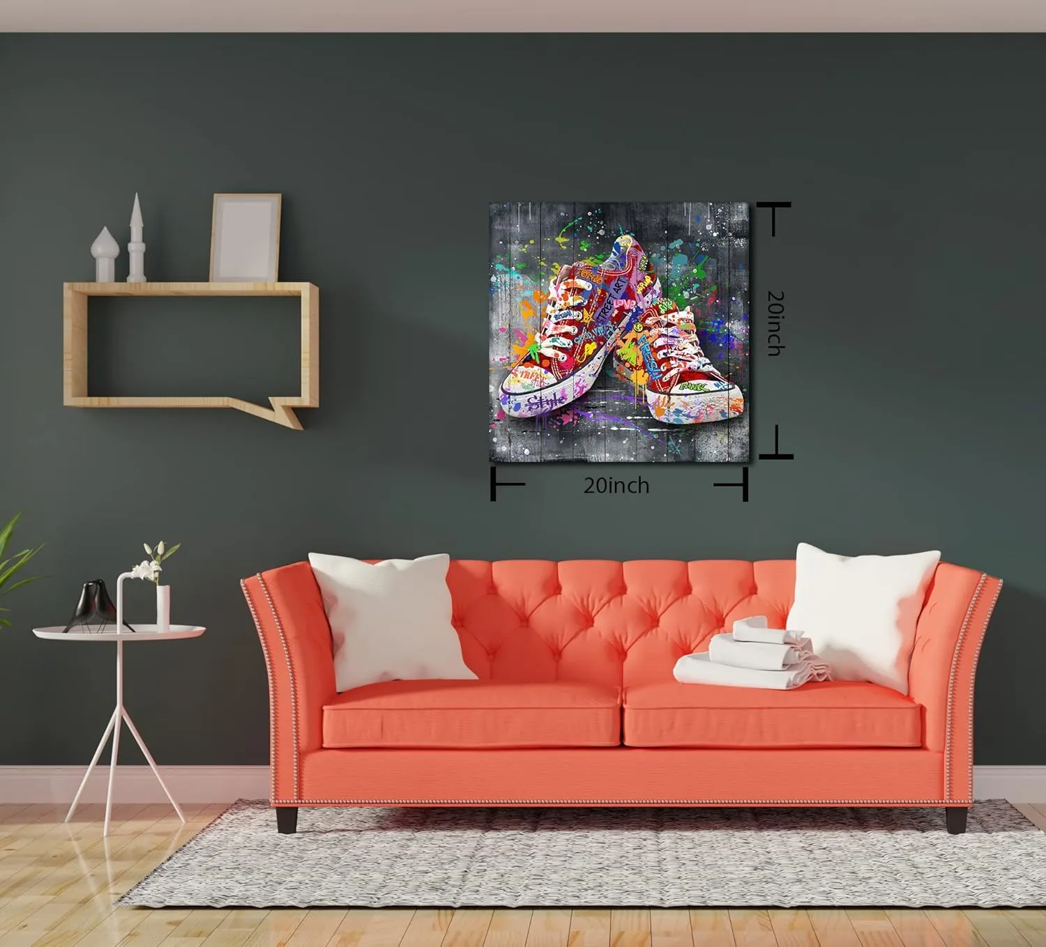 CIRABKY Bathroom Canvas Wall-Art Fashion - Red Wall Decor For Bedroom - Shoe Banksy Artwork Graffiti Art Ready To Hang Size 20" x 20"