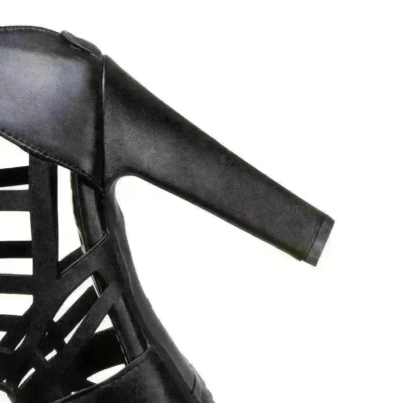 Classy Back Zipper Hollow Super High Thick Heel Fish Mouth Sandal Shoe