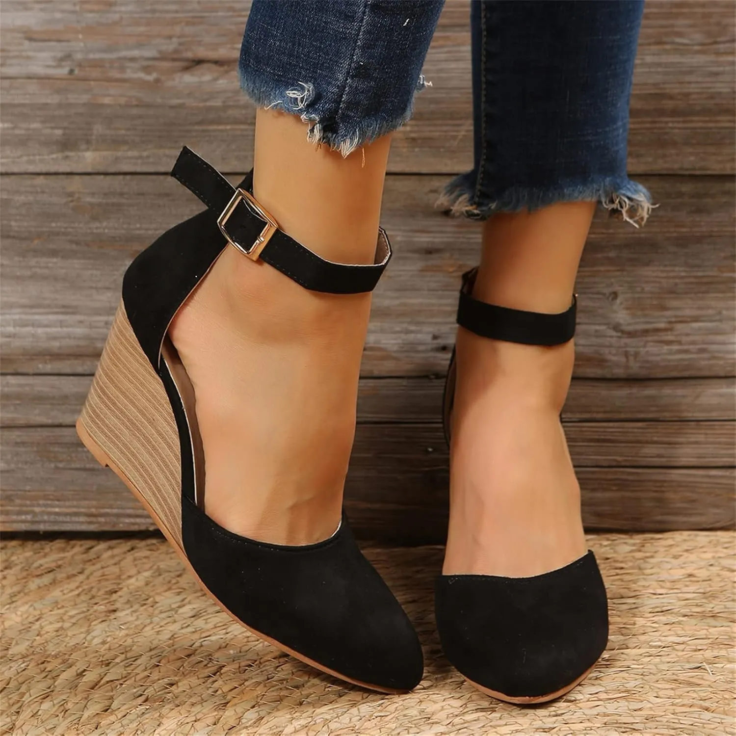 Closed Toe Platform Wedge Sandals 2025 Espadrilles Wedges for Women Heel Ladies Comfortable Cork Summer Dress Shoes for Beach Wedding with Adjustable Buckle Ankle Strap