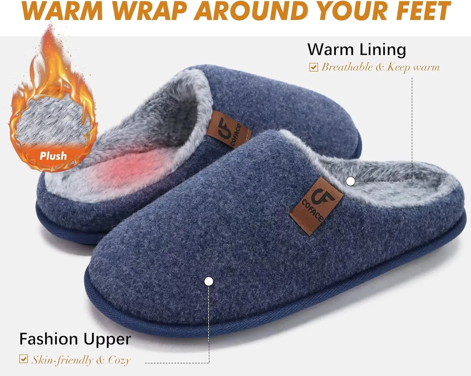 COFACE Unisex Mens Womens Cozy Memory Foam Scuff Slippers Casual Slip On Warm House Shoes Indoor/Outdoor Sandal Slippers With Arch Support Rubber Sole Size 4-15