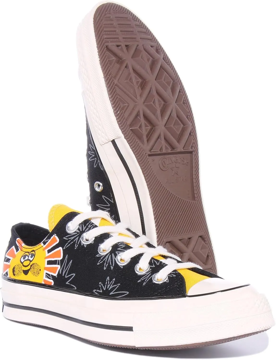 Converse Chuck 70 OX Trainers with Colourful Print Sunny Floral Casual Shoes City Shoes Black/Multicoloured