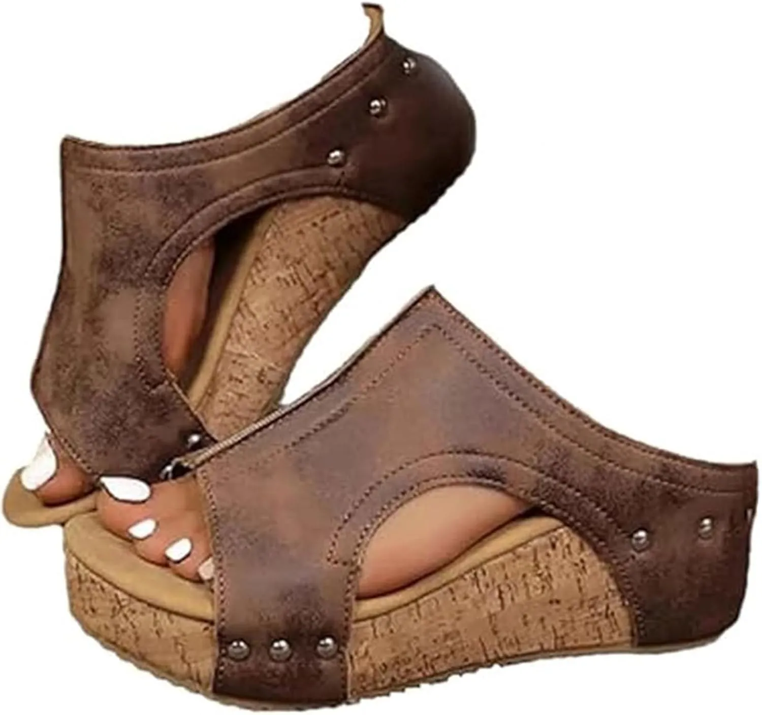 Cork Wedges, Maison Birch Cork Wedges, Comfy Platform Orthopedic Sandals for Non Slip