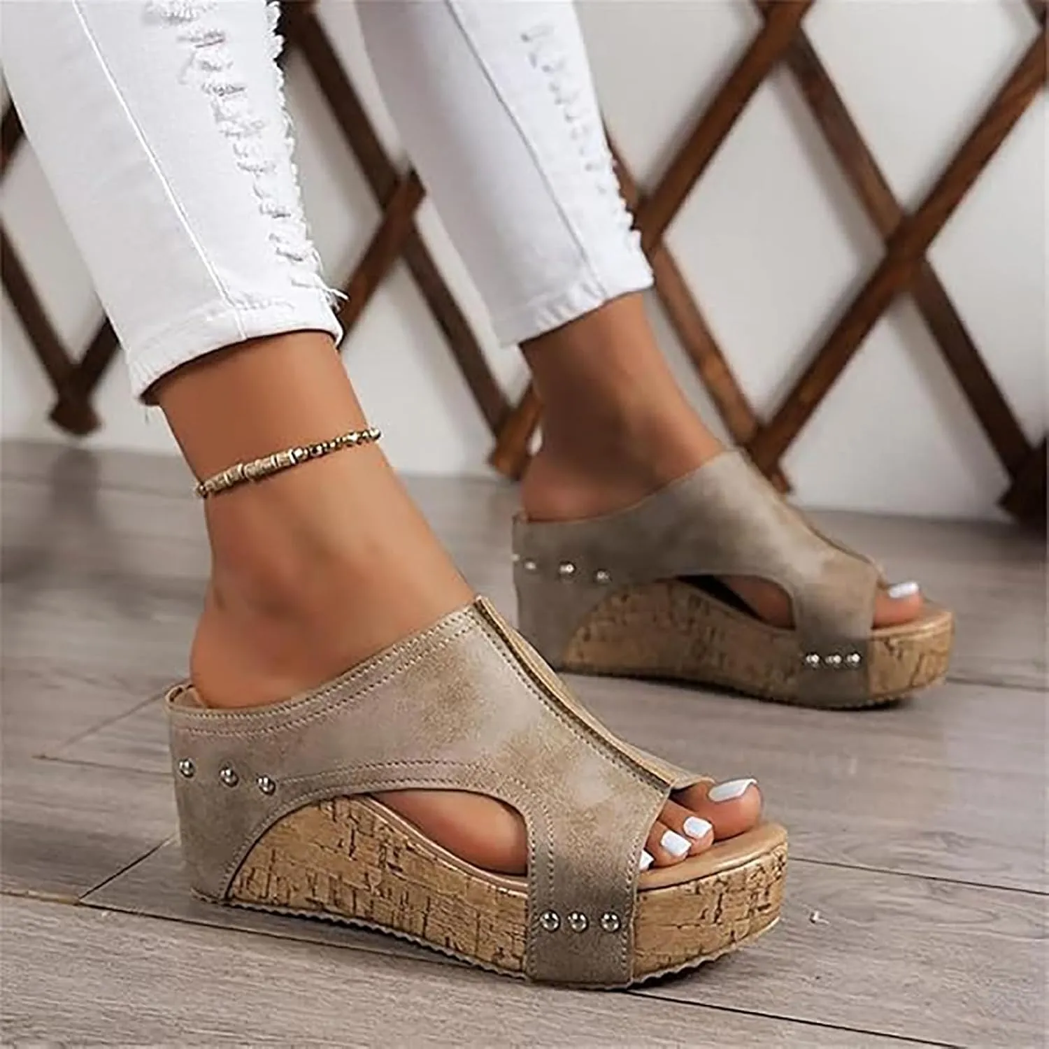 Cork Wedges, Maison Birch Cork Wedges, Comfy Platform Orthopedic Sandals for Non Slip