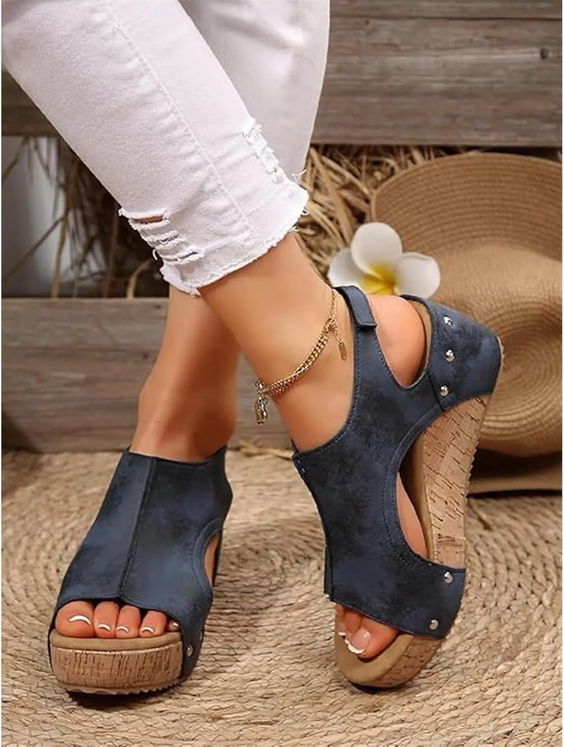 Cork Wedges, Maison Birch Cork Wedges, Comfy Platform Orthopedic Sandals for Non Slip