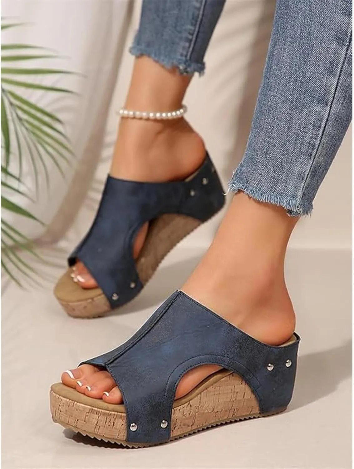 Cork Wedges, Maison Birch Cork Wedges, Comfy Platform Orthopedic Sandals for Non Slip