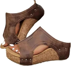 Cork Wedges, Maison Birch Cork Wedges, Comfy Platform Orthopedic Sandals for Non Slip