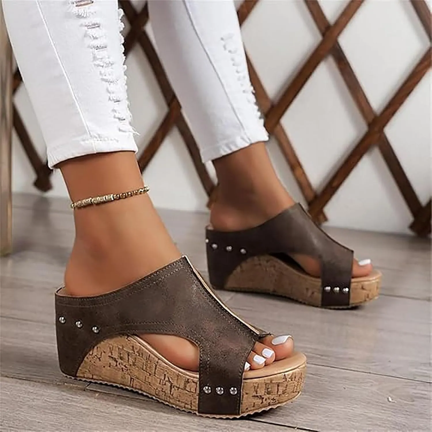 Cork Wedges, Maison Birch Cork Wedges, Comfy Platform Orthopedic Sandals for Non Slip