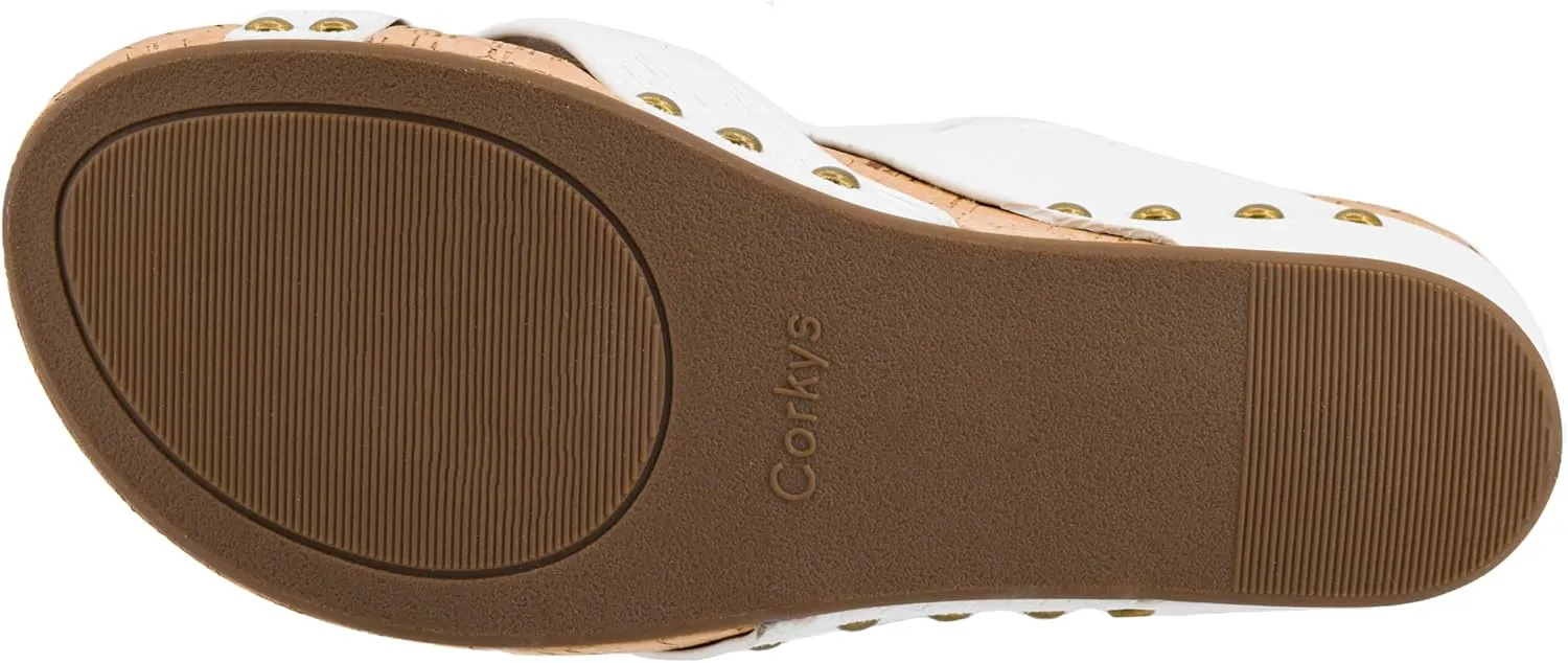 Corkys Footwear Women's Bashful 2.5 inch Wedge - White - Features a Strappy Upper, Slip-in Design, Comfortable EVA Insoles, a Studded Outsole, and a Toe Wrap - Size 10