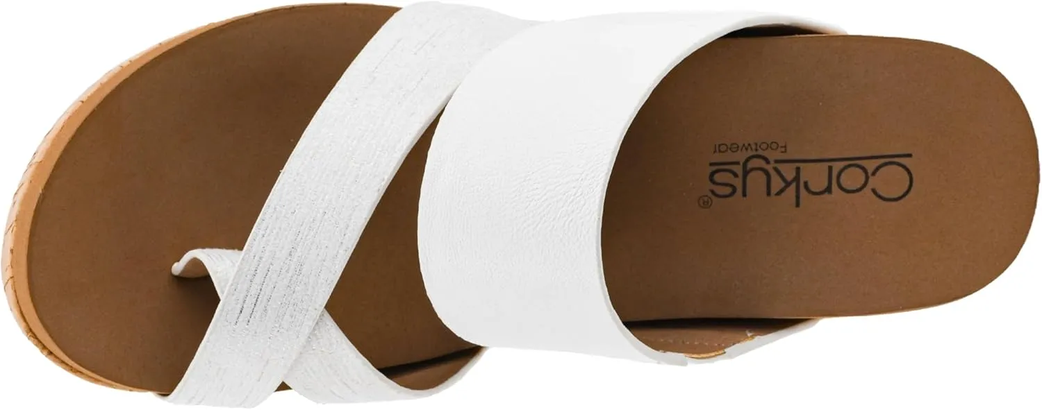 Corkys Footwear Women's Bashful 2.5 inch Wedge - White - Features a Strappy Upper, Slip-in Design, Comfortable EVA Insoles, a Studded Outsole, and a Toe Wrap - Size 8