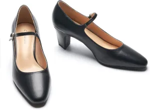 C.Paravano Women 's Pumps Mary Jane Heels Closed Round Toe Low Chunky Heels Adjustable Strap Fashion Dress Shoes