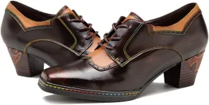 CrazycatZ Leather Pumps,Womens Colorful Vintage Block Heel Oxford Vintage Shoes Pumps