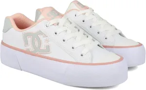 DC Shoes Women's Chelsea Platform Sneaker, White/Grey/Blush, 8