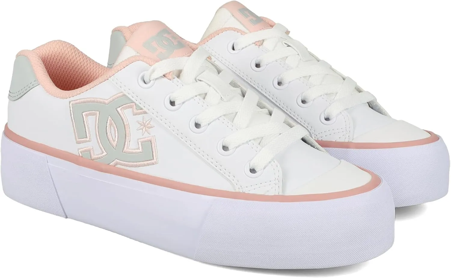 DC Shoes Women's Chelsea Platform Sneaker, White/Grey/Blush, 9
