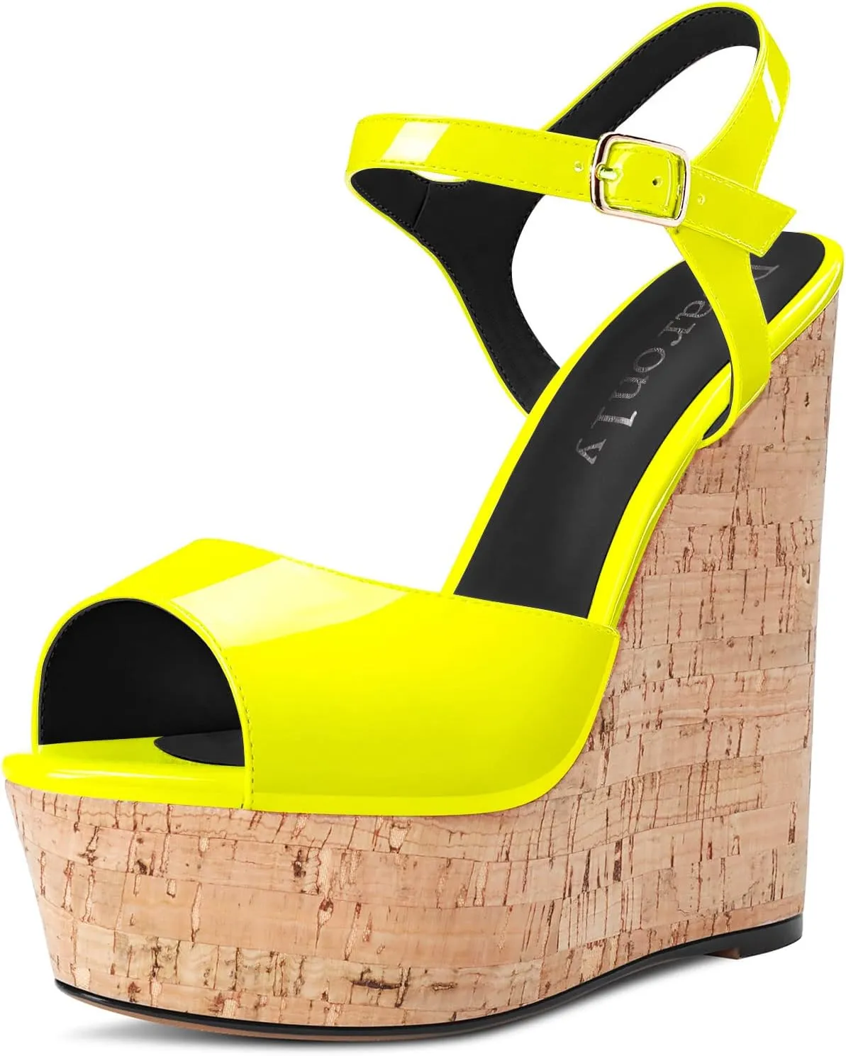 DearOnly Womens Wedge Platform Sandals Peep Open Toe Ankle Strap Slingback Cork Block Chunky Heel Patent Dress Shoes Bridal Wedding 6 Inch