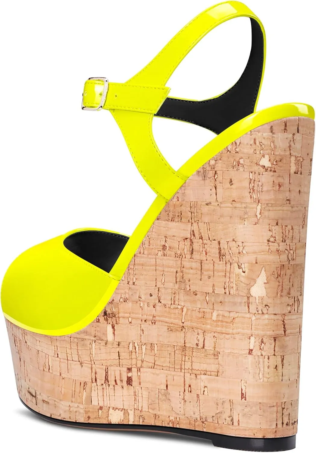 DearOnly Womens Wedge Platform Sandals Peep Open Toe Ankle Strap Slingback Cork Block Chunky Heel Patent Dress Shoes Bridal Wedding 6 Inch