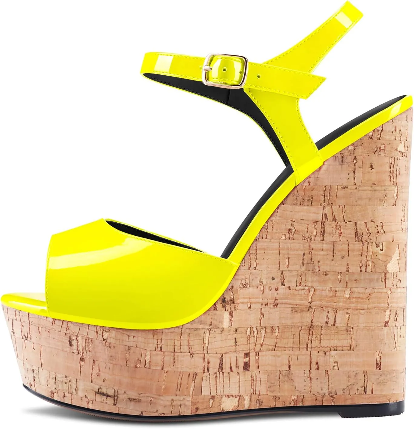 DearOnly Womens Wedge Platform Sandals Peep Open Toe Ankle Strap Slingback Cork Block Chunky Heel Patent Dress Shoes Bridal Wedding 6 Inch