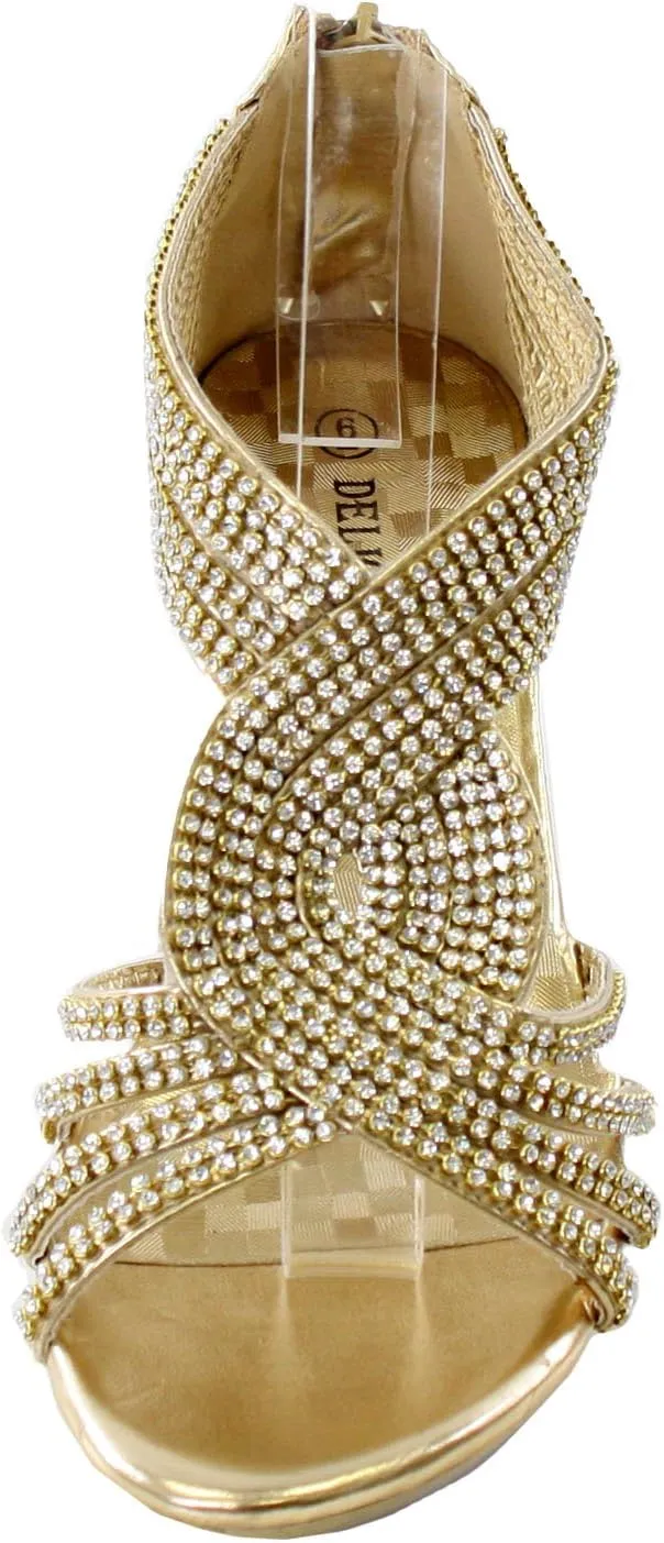 Delicacy JJF Shoes -62 Womens Strappy Rhinestone Dress Sandal Low Heel