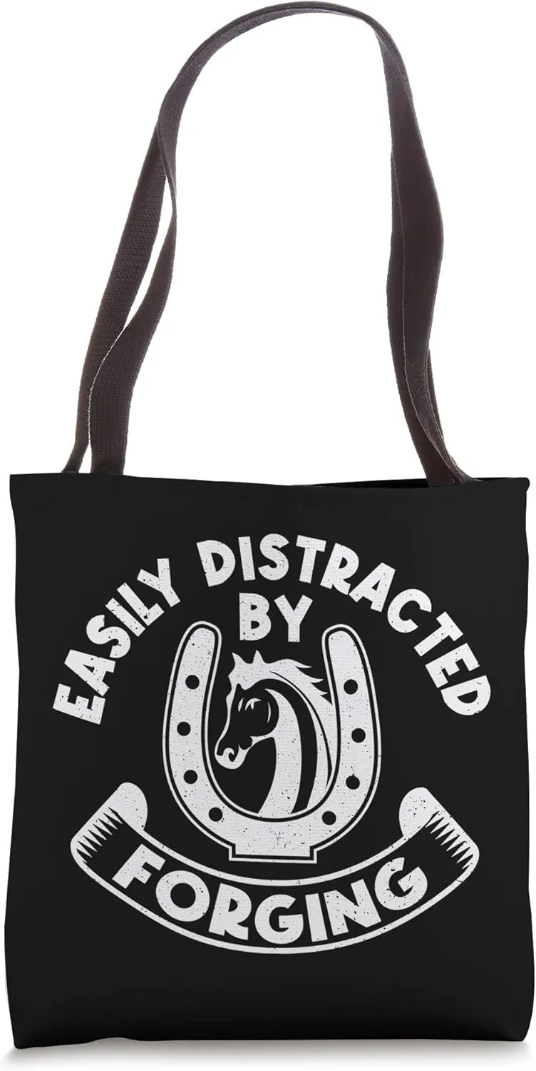 Distracted by Forging Horse Hooves Farriers Tote Bag
