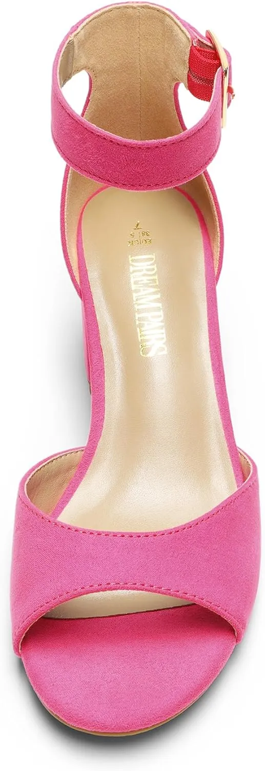DREAM PAIRS Womens Chunkle Low Heel Pump Ankle Strap Dress Sandal