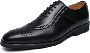 Dress Shoes for Men Lace Up Two Tone Square Toe Brogue Embossed Wing tip Vegan Leather Block Heel Anti-Slip Resistant Non Slip Rubber Sole Prom