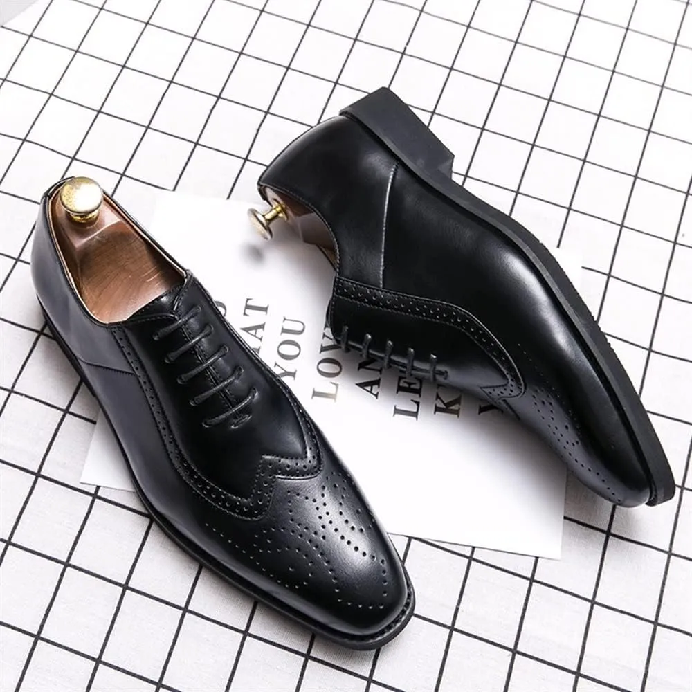 Dress Shoes for Men Lace Up Two Tone Square Toe Brogue Embossed Wing tip Vegan Leather Block Heel Anti-Slip Resistant Non Slip Rubber Sole Prom