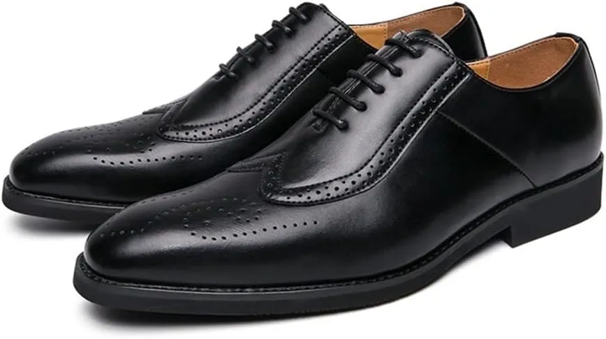 Dress Shoes for Men Lace Up Two Tone Square Toe Brogue Embossed Wing tip Vegan Leather Block Heel Anti-Slip Resistant Non Slip Rubber Sole Prom
