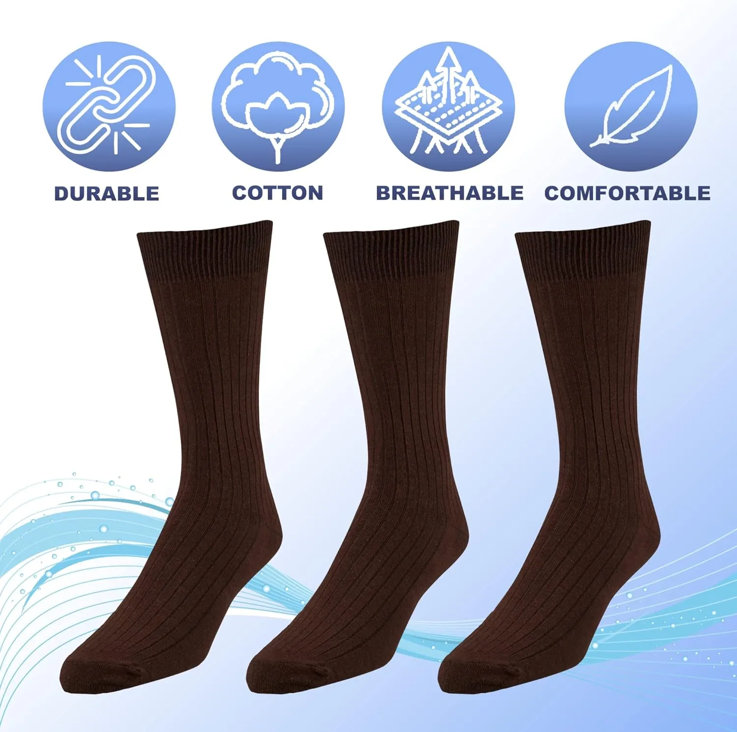 EMEM Men's Ribbed Cotton Classic Crew Dress Socks 5-Pack, Big and Tall Available