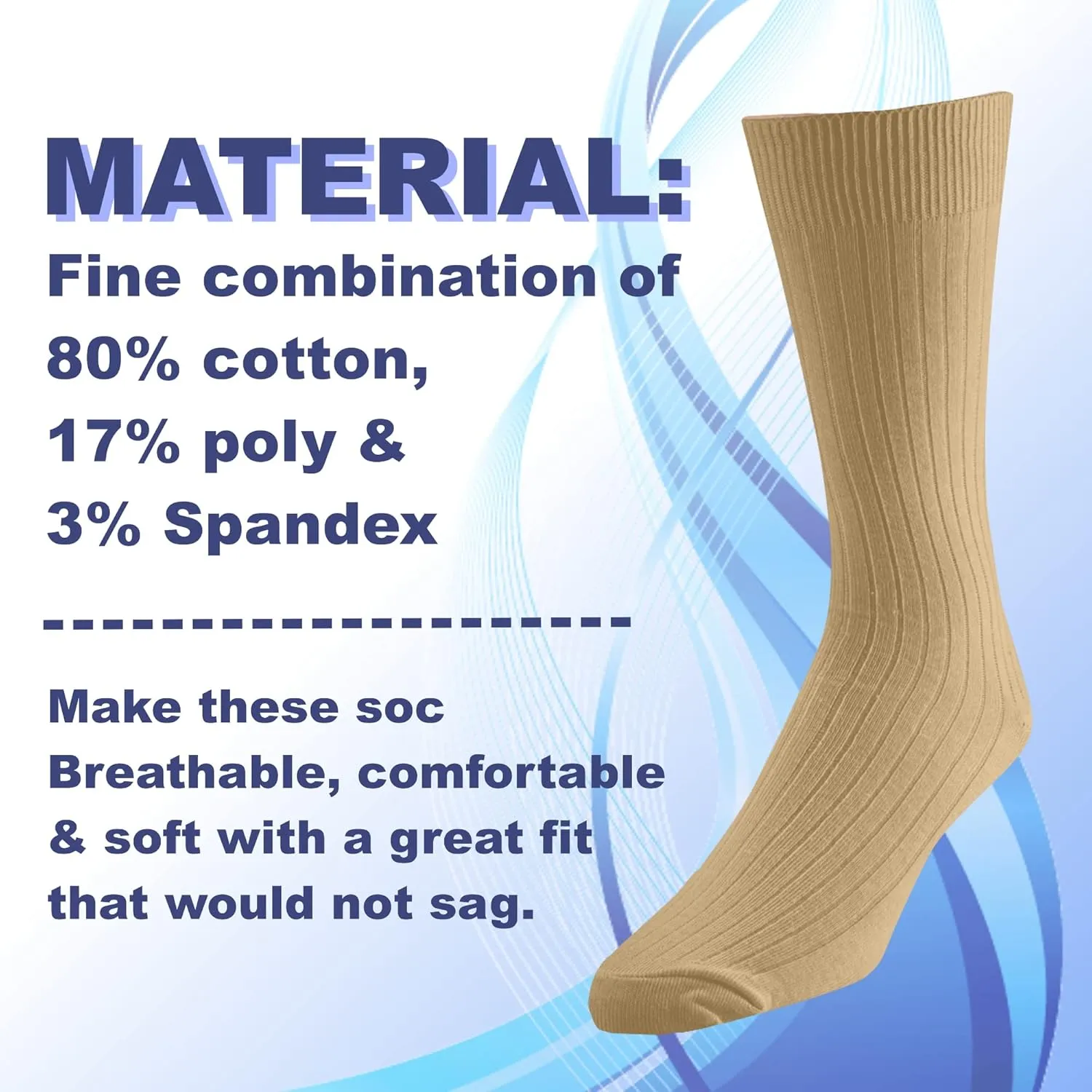 EMEM Men's Ribbed Cotton Classic Crew Dress Socks 5-Pack, Big and Tall Available