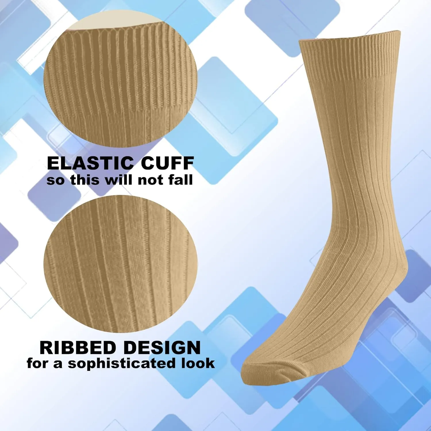 EMEM Men's Ribbed Cotton Classic Crew Dress Socks 5-Pack, Big and Tall Available