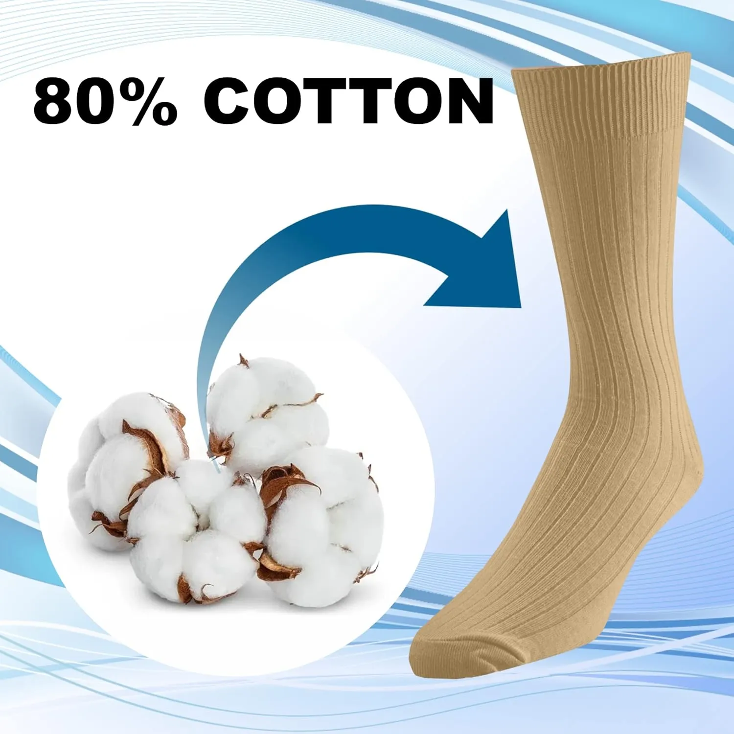 EMEM Men's Ribbed Cotton Classic Crew Dress Socks 5-Pack, Big and Tall Available