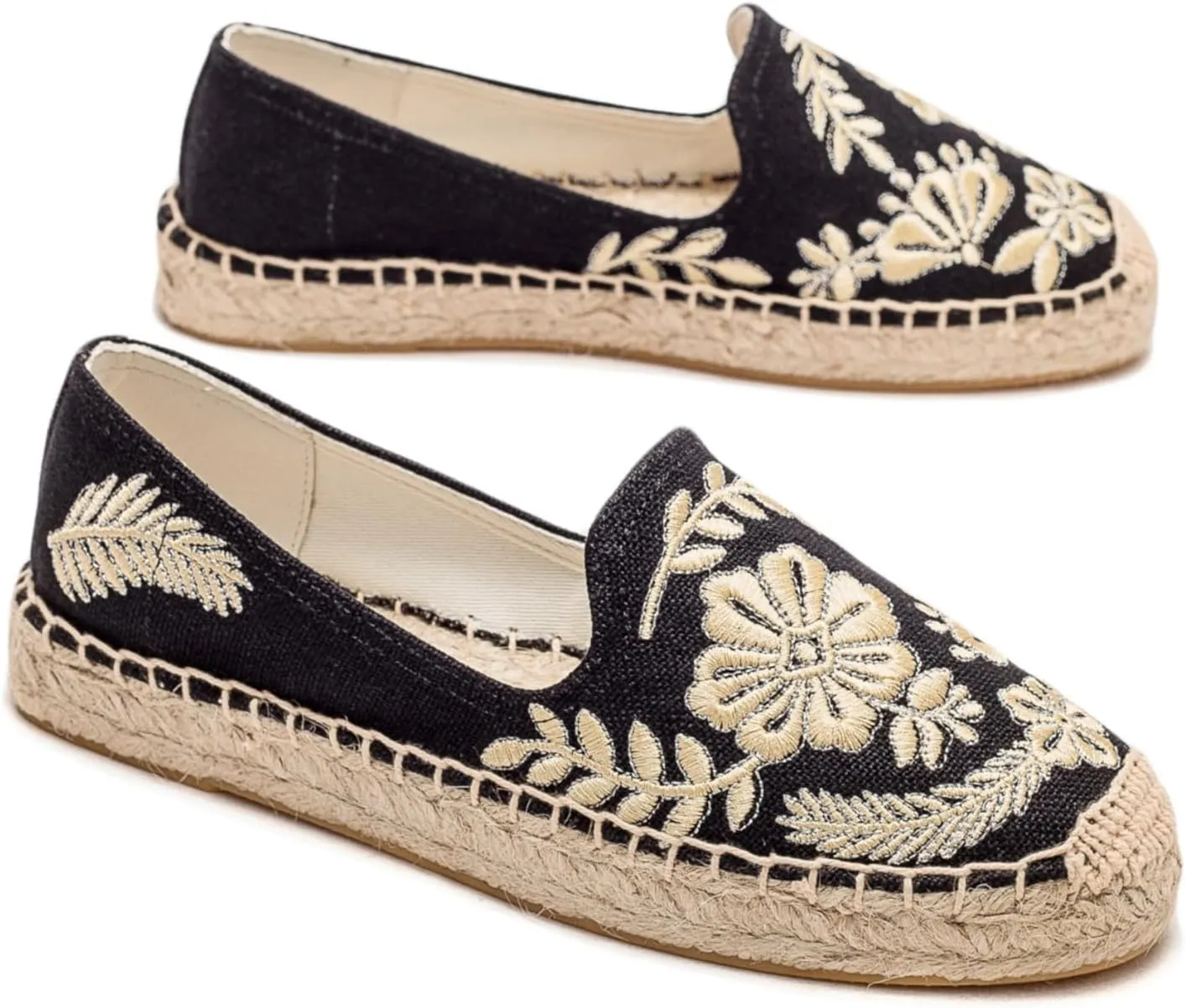 Espadrilles for Women - Casual Loafers Thick Sole Embroidery Flat Round-Toe Design Non-Slip Bottom Easy to On Off Suitable for Work,Outdoor,Home