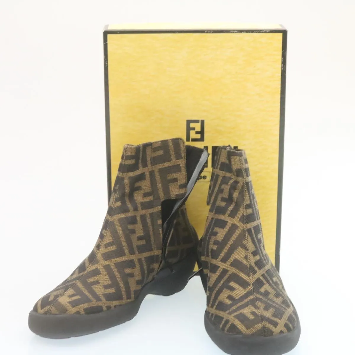 FENDI Short boots Zucca Canvas Black Brown fm1115