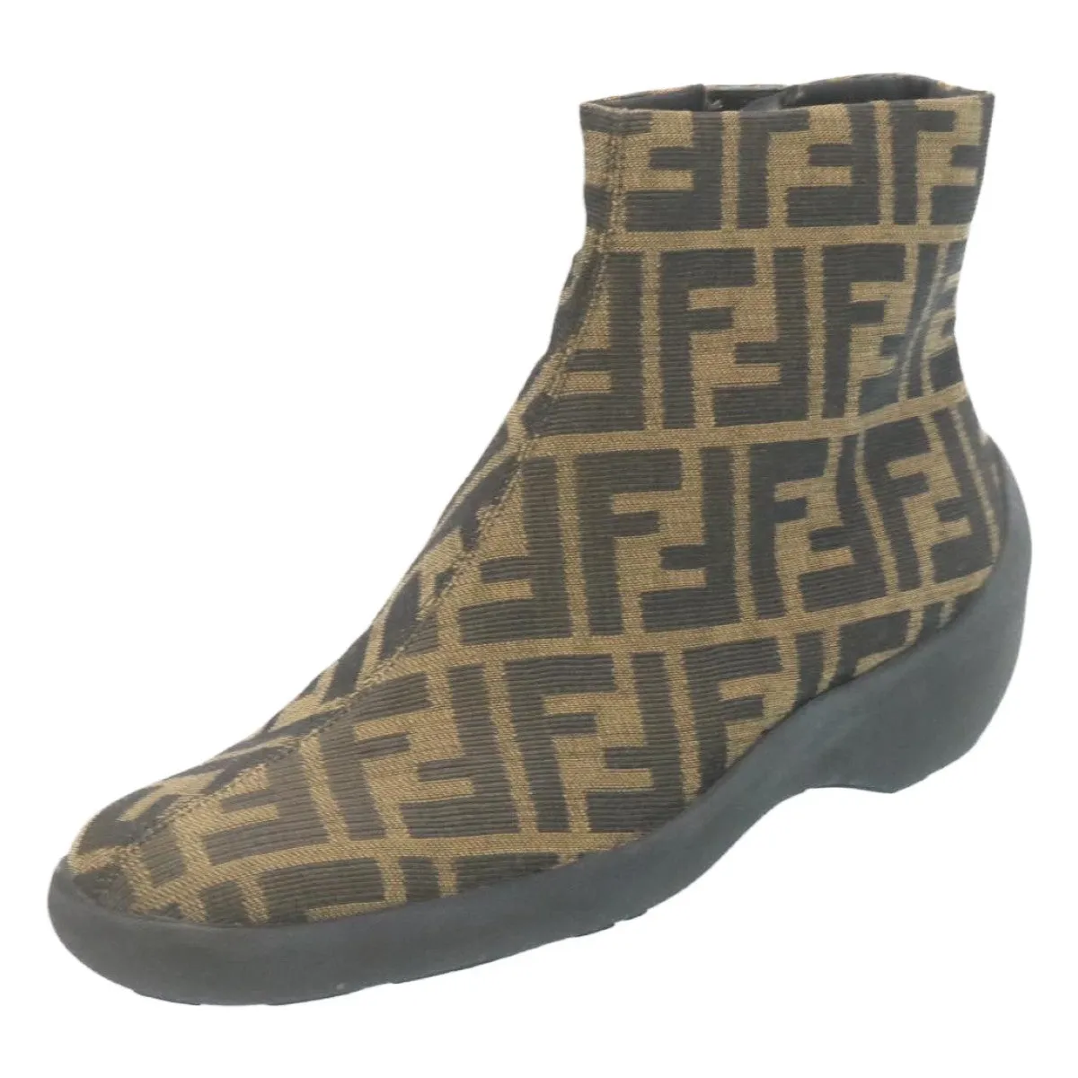 FENDI Short boots Zucca Canvas Black Brown fm1115