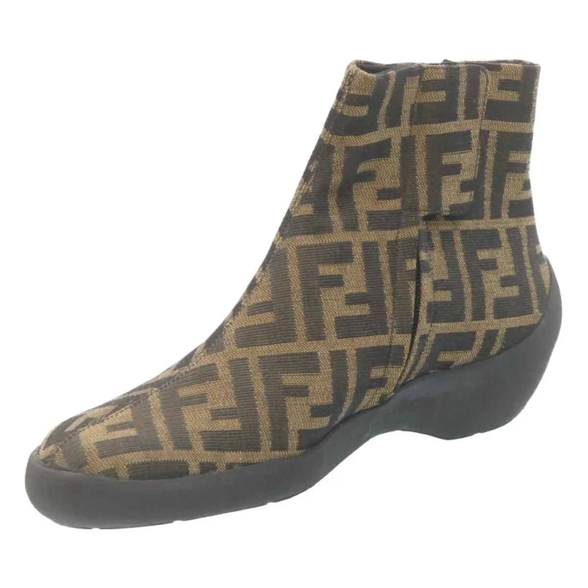 FENDI Short boots Zucca Canvas Black Brown fm1115