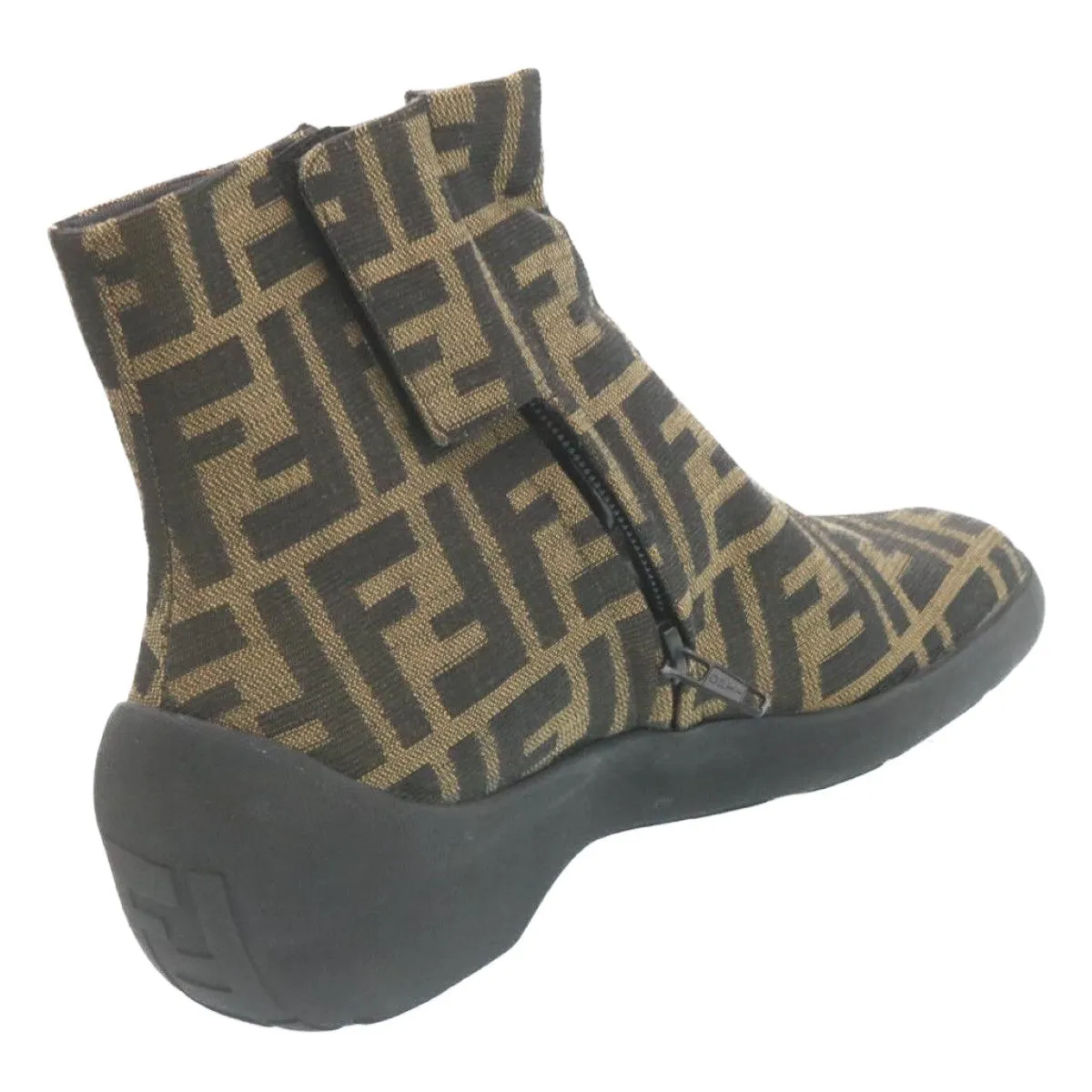 FENDI Short boots Zucca Canvas Black Brown fm1115